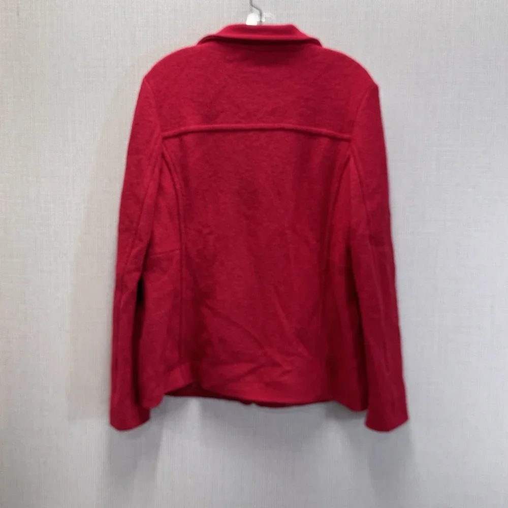 Lands' End Wool‎ Blend Jacket Womens 14 Red Zip Up Classic Preppy Minimalist